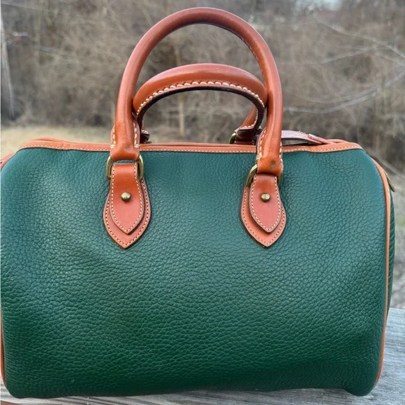 Vintage Dooney & Bourke Boston Green and Tan Leather Handbag - Picture 4 of 9